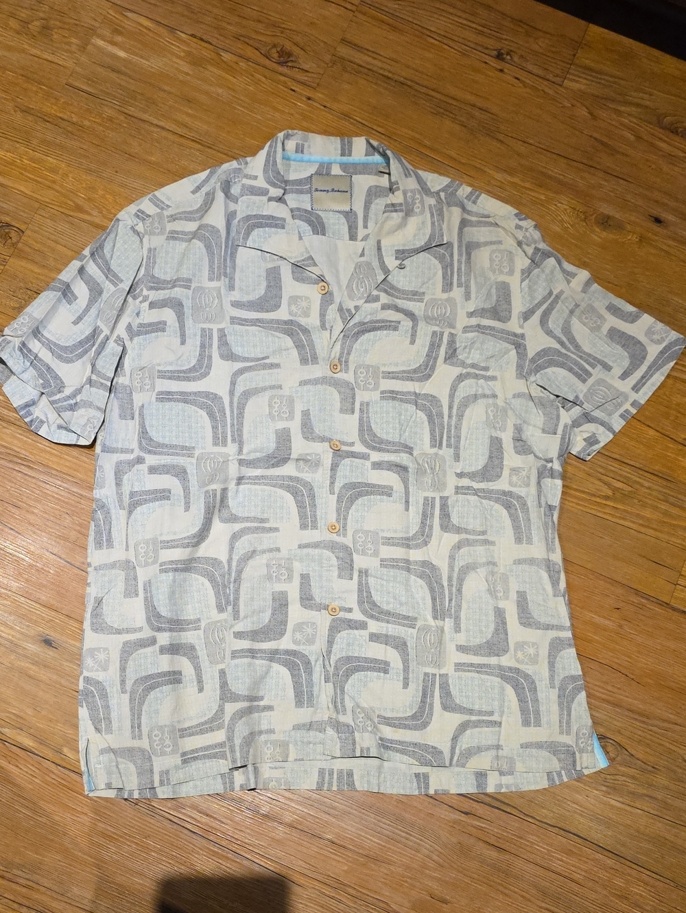 Light Blue Geometric Short Sleeve Men's Shirt